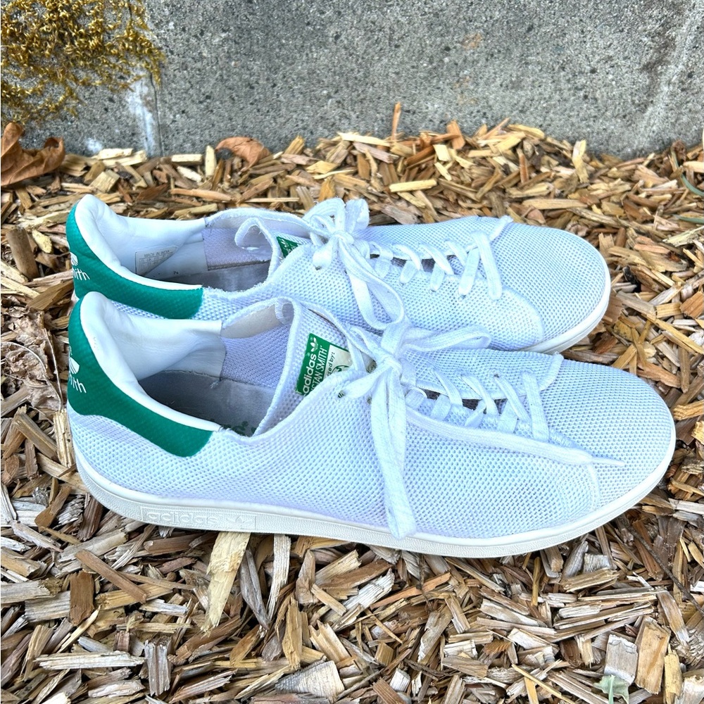 Adidas Stan Smith White and Green Sneakers with Mesh Upper Mens 11.5